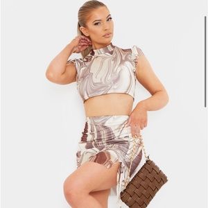 Pretty Little Thing Women's Brown Print Mesh set